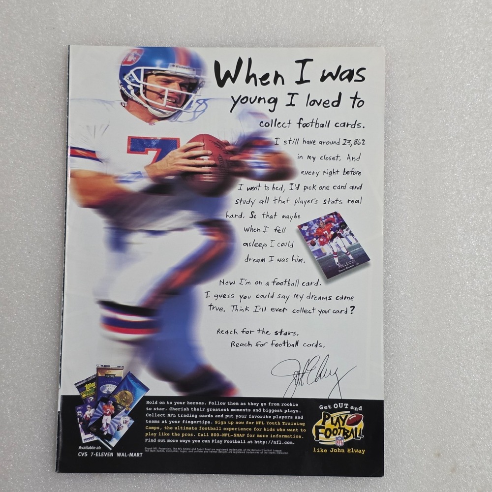 Vintage Print Ad John Elway NFL Play Football cards player 8x10 1997